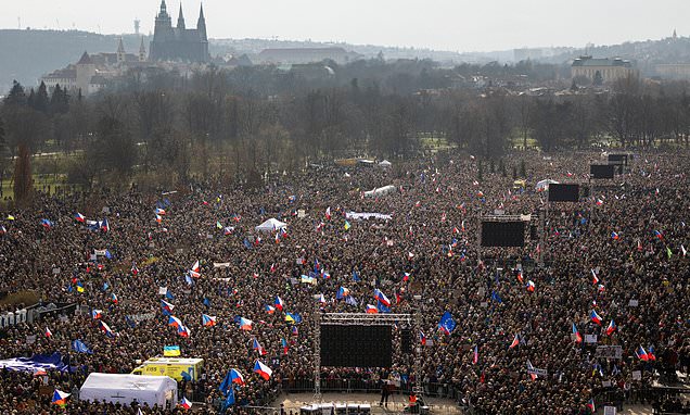 Tens of thousands of protesters rally in Prague against new...